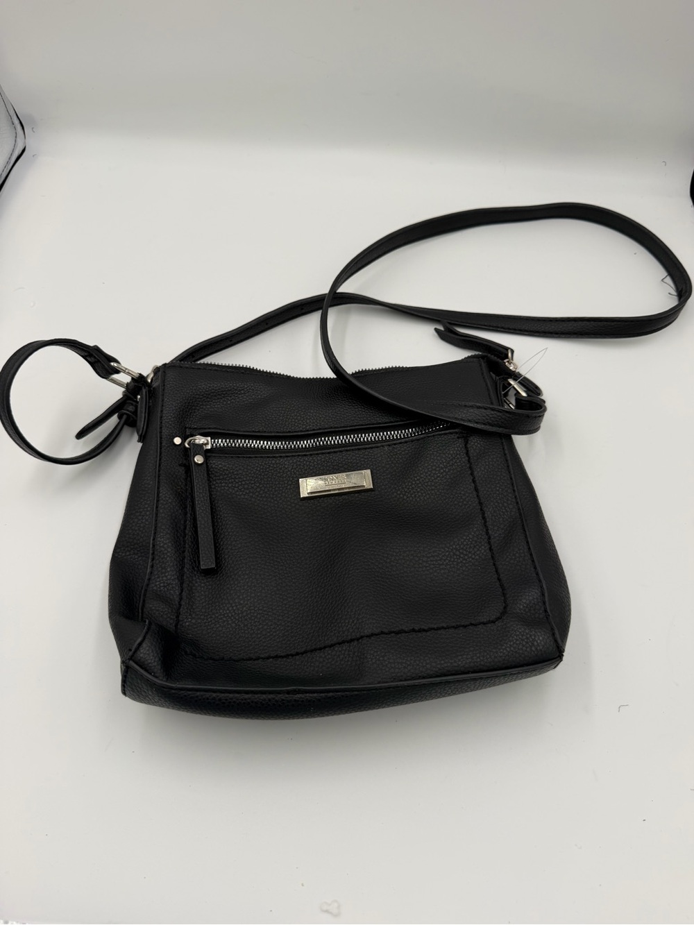 Jones New York Signature Black Pebbled Faux Leather Crossbody Purse